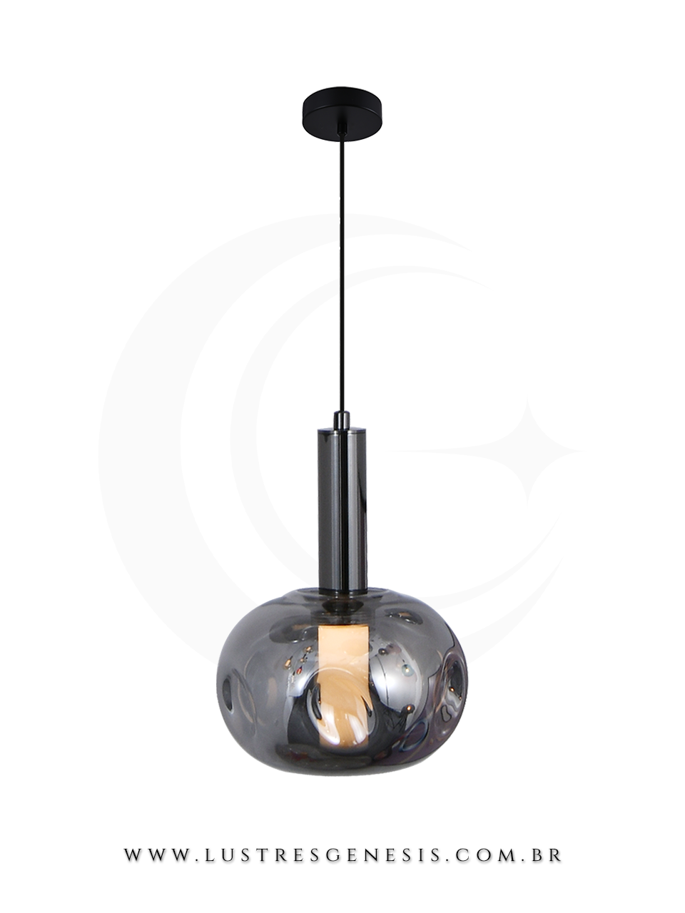 Pendente Potente 15W 3000K Luz Quente Preto e Fum&ecirc;