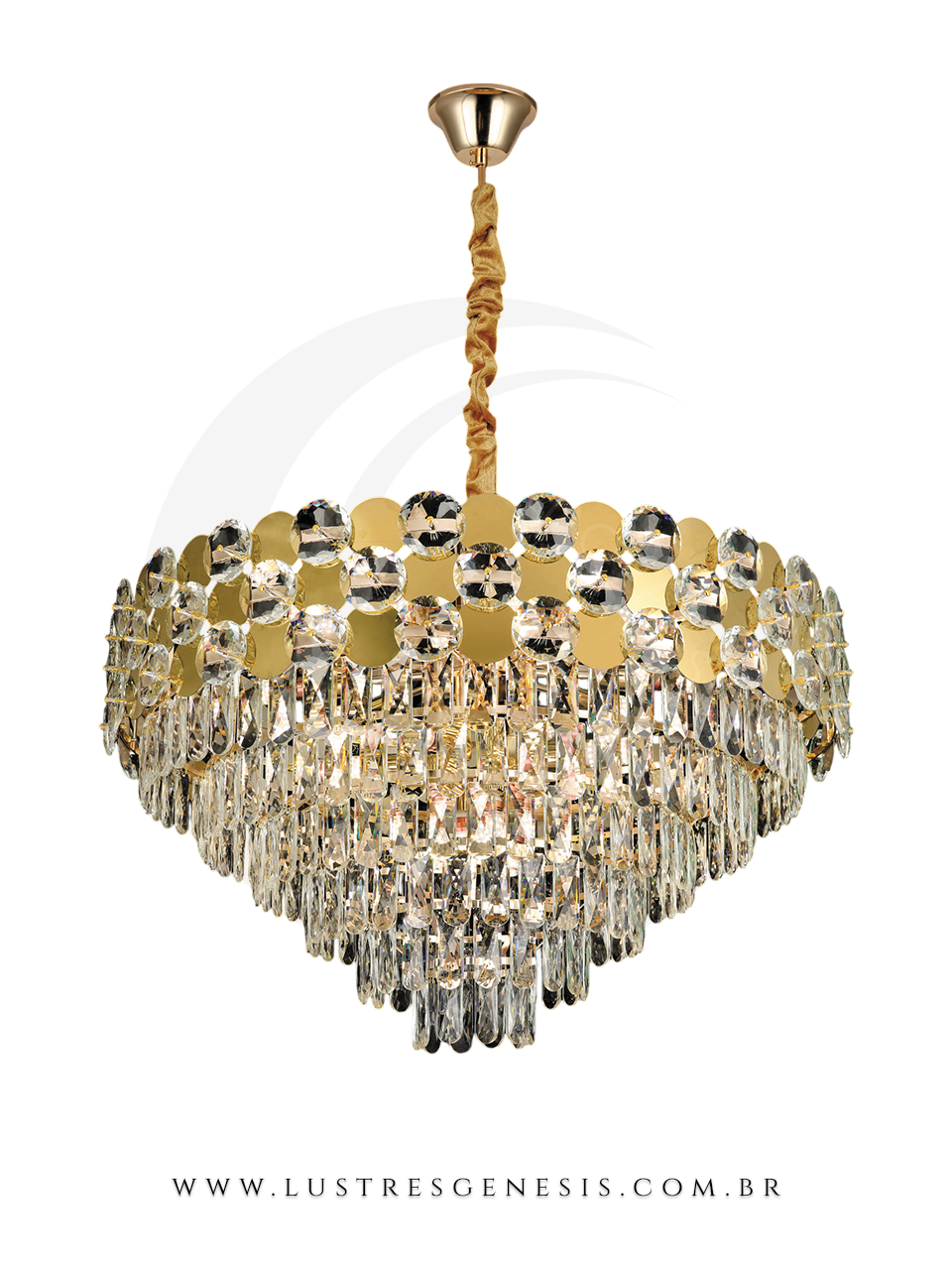 Lustre Pendente Brilliance de Cristal com Detalhes Dourado