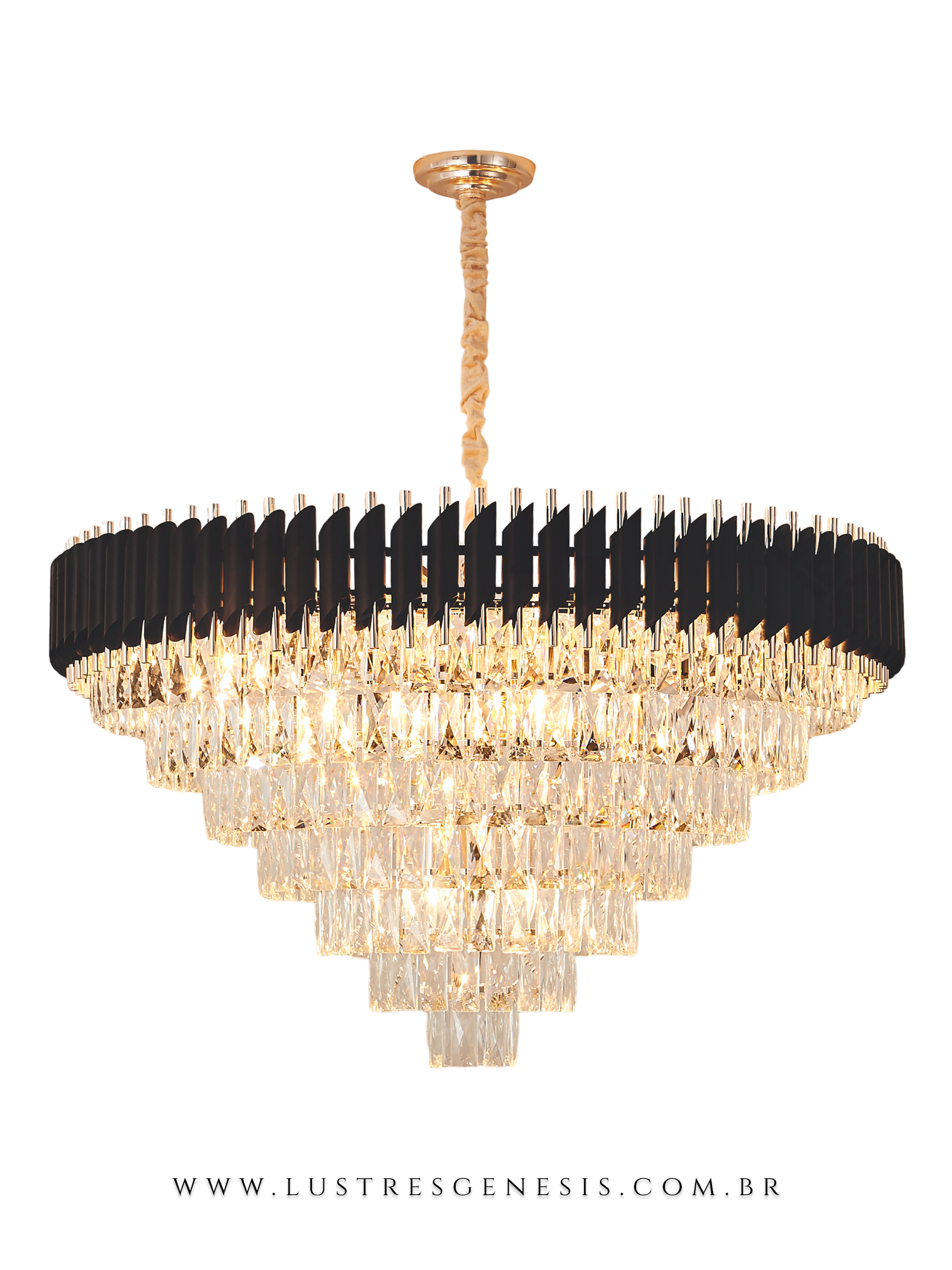 Luminária Pendente de Cristal Líbia Ø95cm Dourado