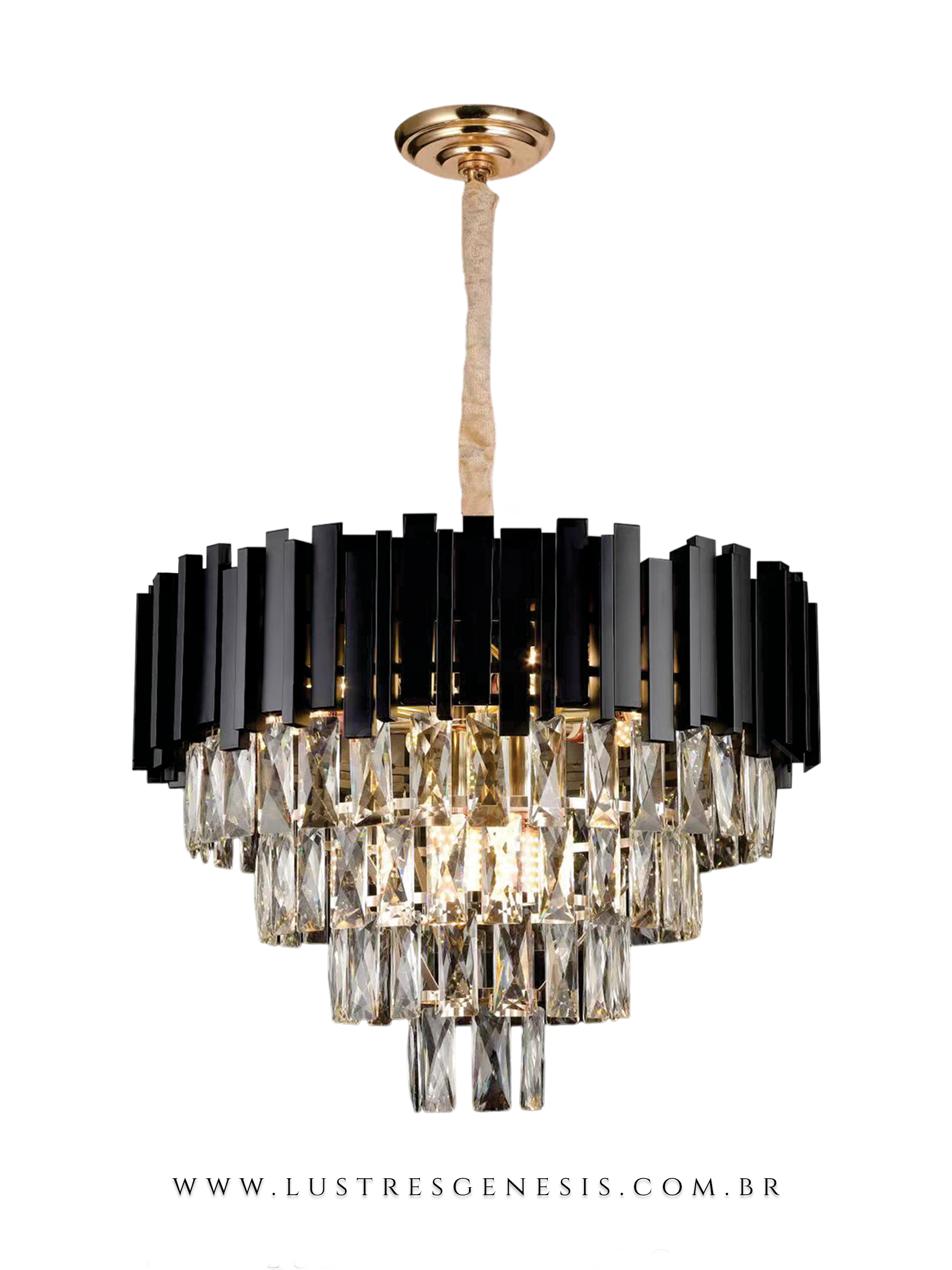 Luminária Pendente de Cristal Royale Preto Ø52cm