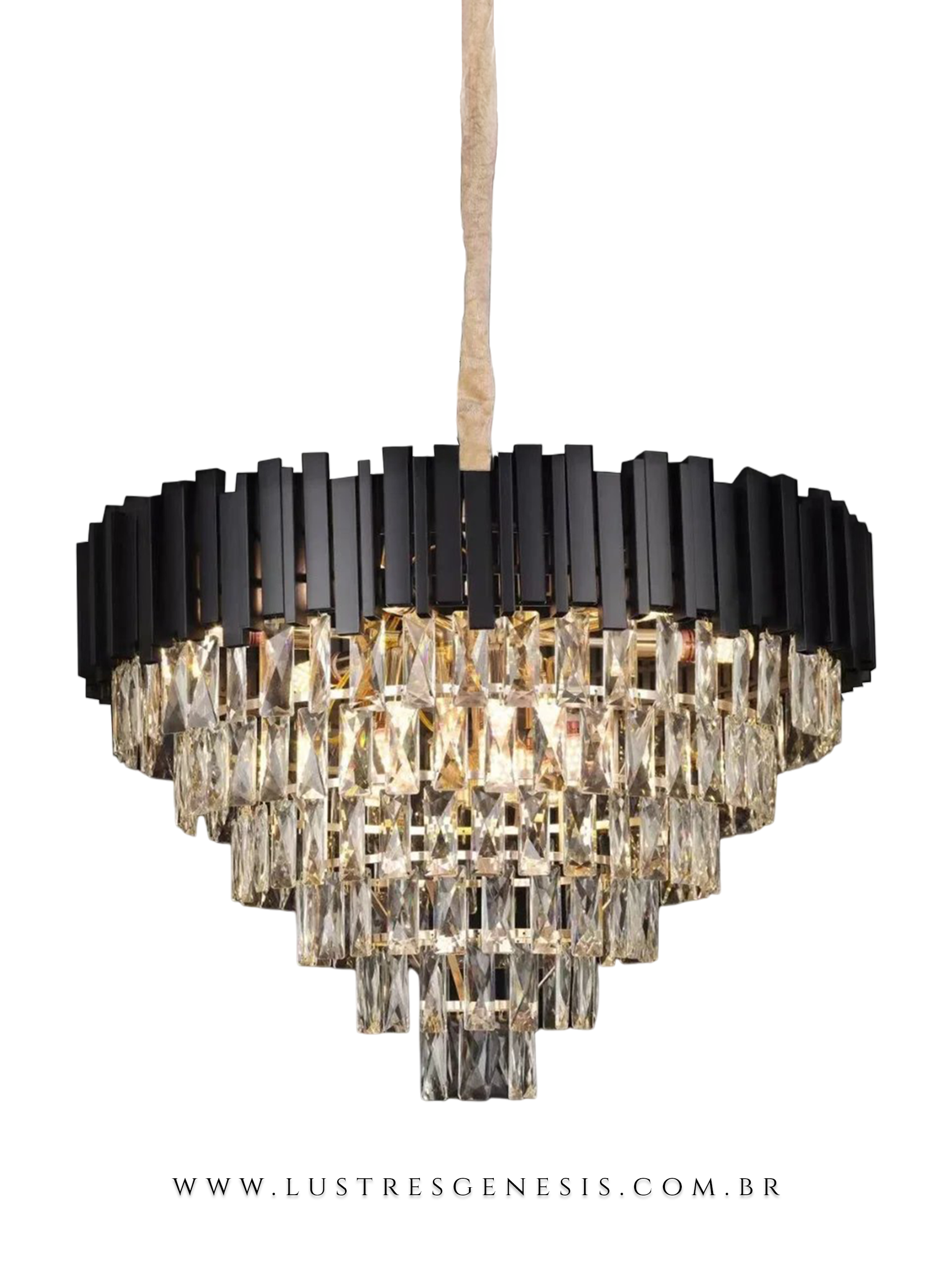 Luminária Pendente de Cristal Royale Preto Ø72cm