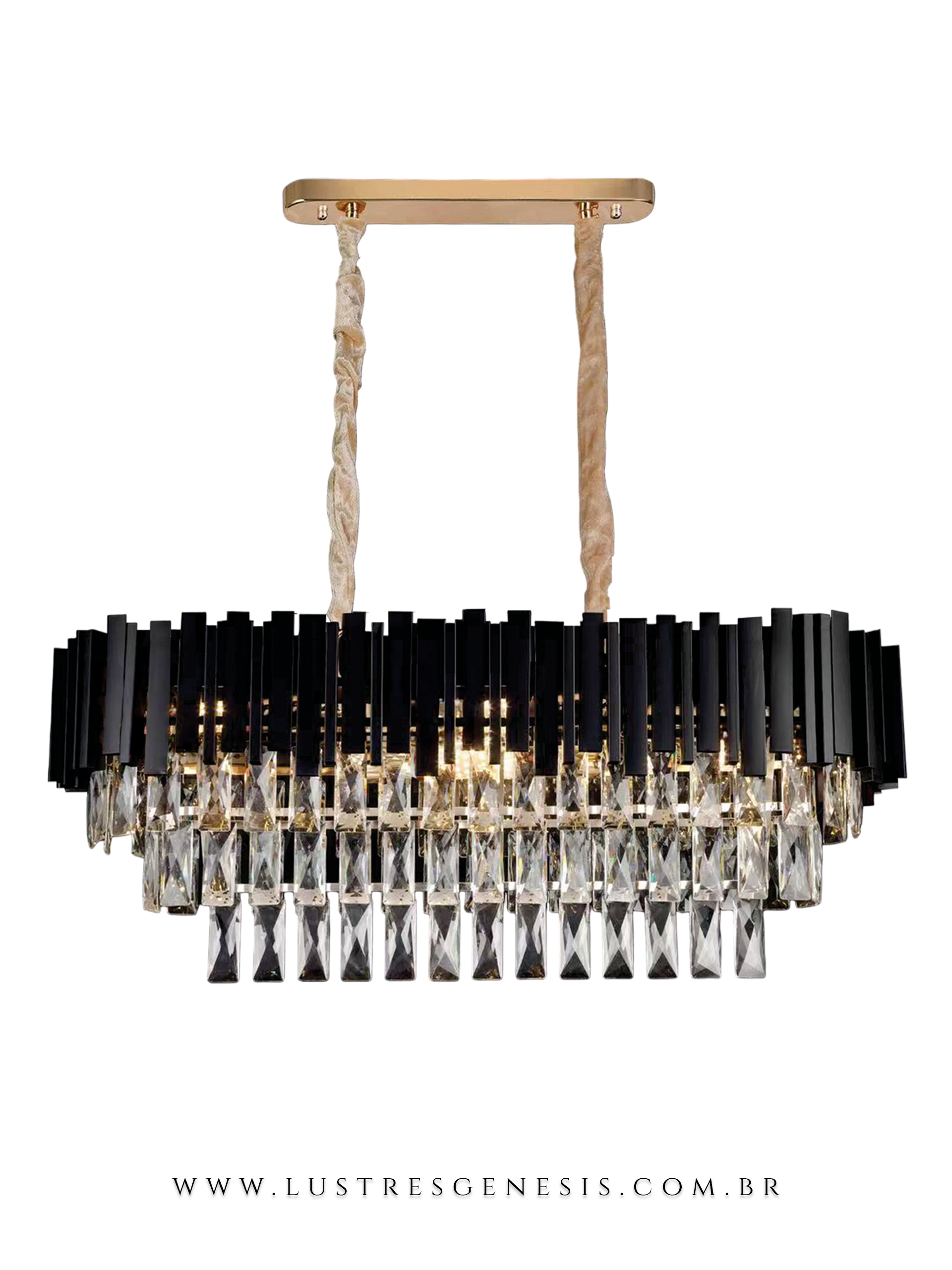 Lustre Pendente de Cristal Royale Detalhes Preto