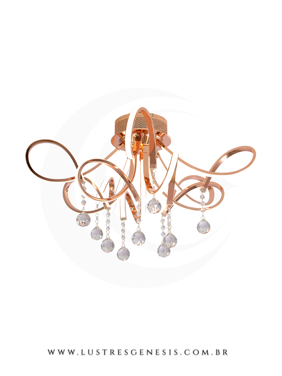 Plafon moderno de LED Rose Duster com acabamento em tom rosé e detalhes em cristais, ideal para quartos, salas de estar, hall de entrada, escritórios, lavabos e sala de jantar da marca Sindora.