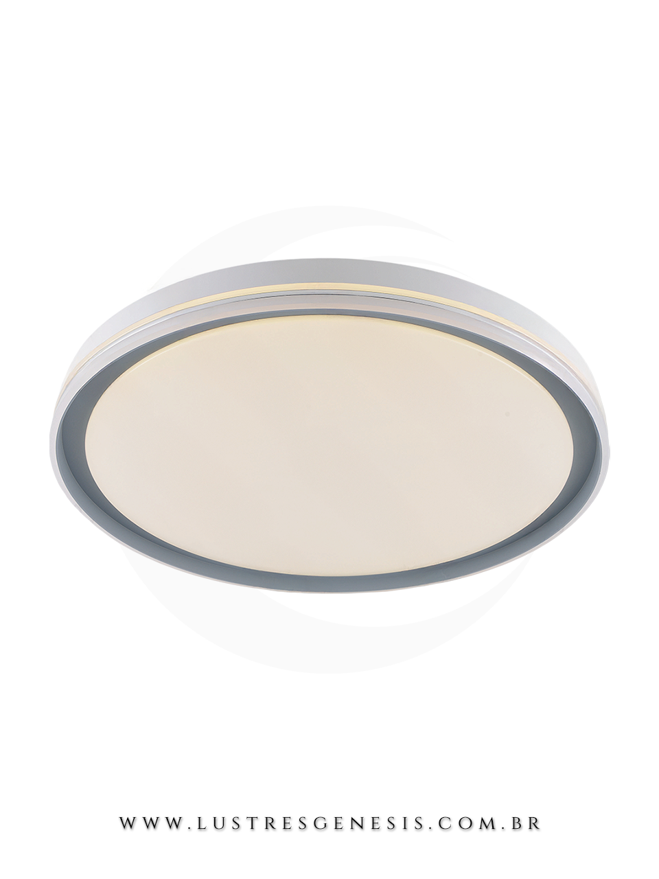 Plafon moderno redondo de 28cm Meko com 3 LEDs integrados, acabamento branco e detalhe dourado, ideal para quartos, sala de estar, hall de entrada ou escrit&oacute;rio.