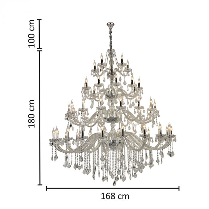 Lustre de Cristal Candelabro Maria Thereza 50 Braços com cristais transparentes em sala ampla. Lustres Gênesis loja online de Lustres e Iluminação Decorativa