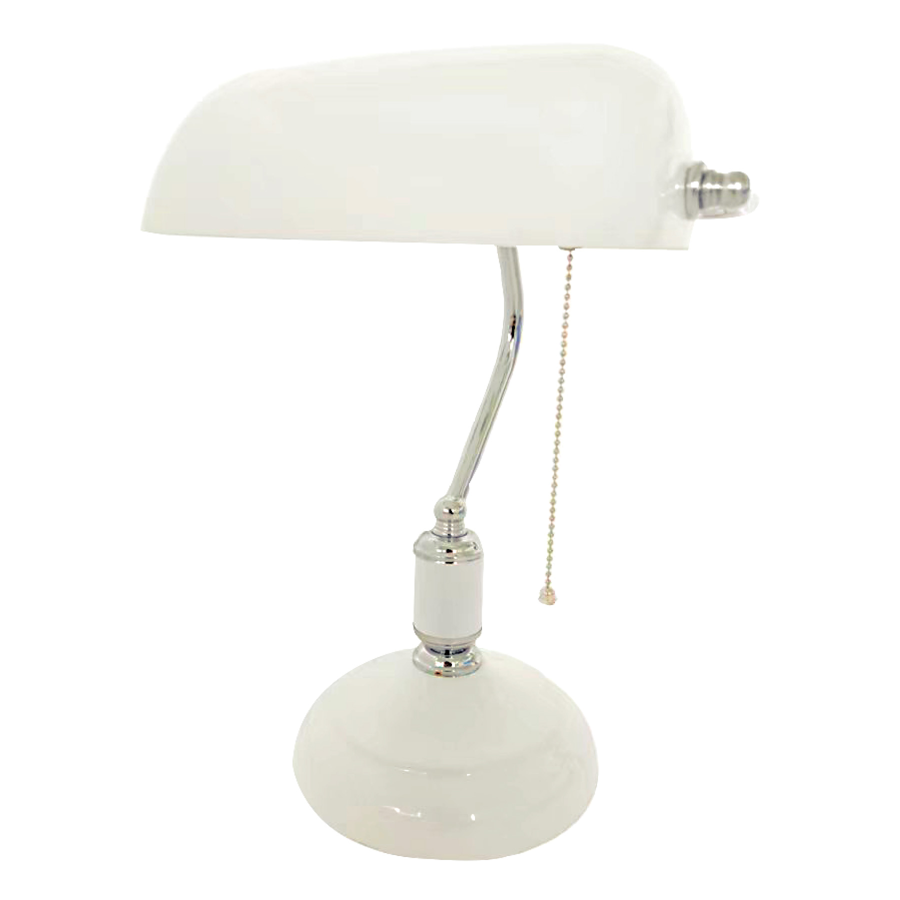 Iluminação de escritório com abajur branco tipo "banqueiro", um produto exclusivo da marca LUSTRES GENESIS