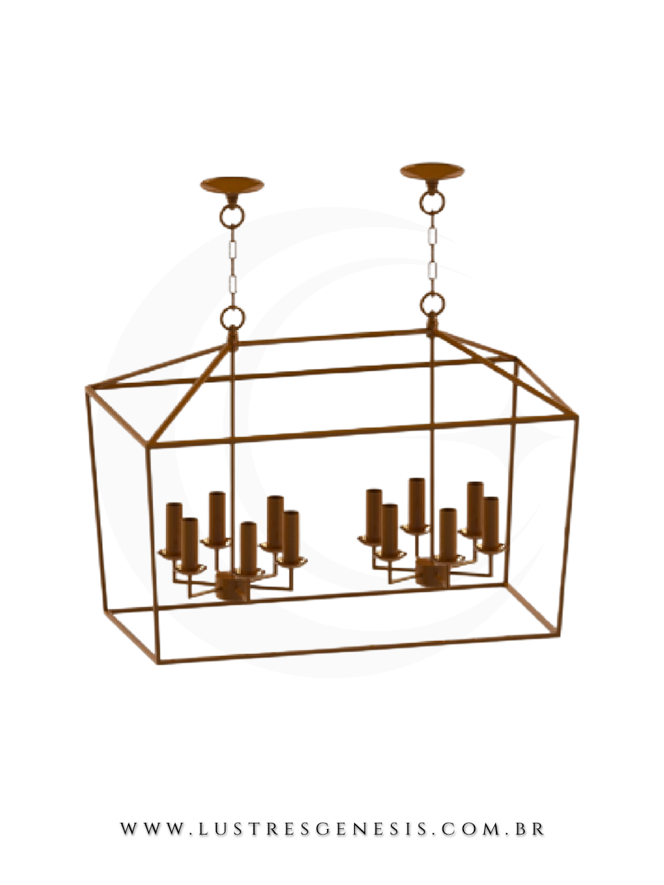 Luminaria de Teto Pendente Lanterna HOGAR Dourada Estilo Classico Quadrada Com 6 Lampadas Para Sala de Jantar Hall de Entrada Escadas