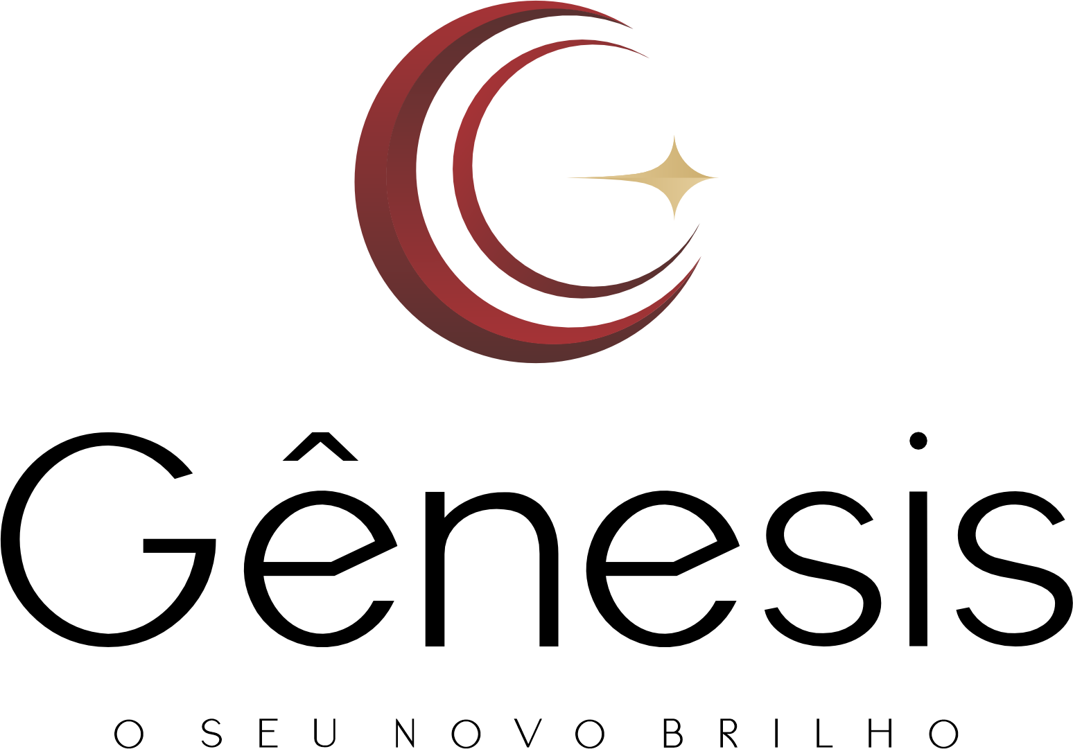 Logotipo da Lustres G&ecirc;nesis com o slogan O seu novo brilho