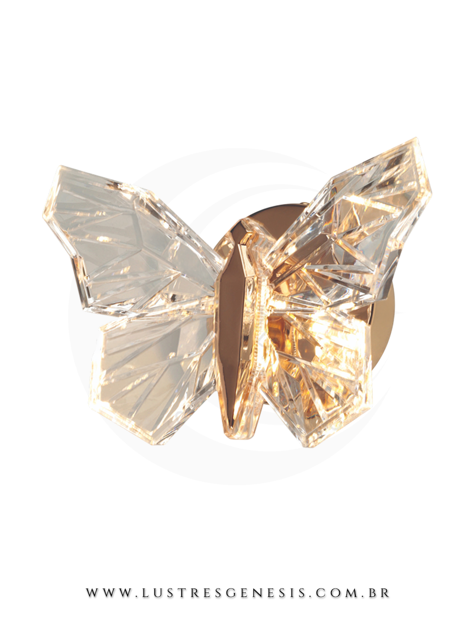 Arandela Borboleta Led Metal Dourado Acrilico DCB02204 8W 3000K Bivolt 20x14cm, Sala de Estar, Quarto, Lavabo, Cabeceira de Cama
