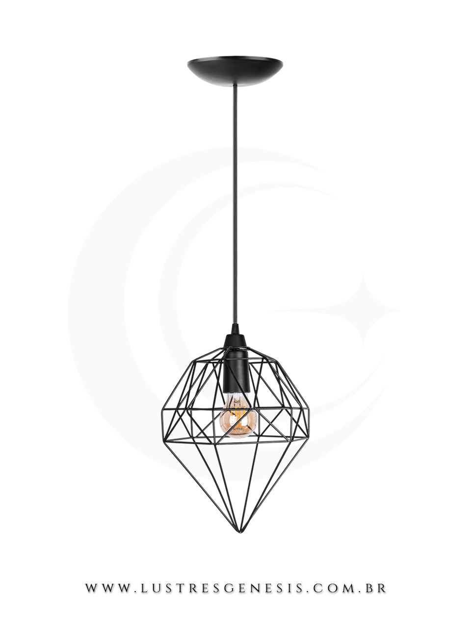 Pendente Industrial Aramado Preto Modelo Prisma Geometrico para Bancada Cozinha Área Gourmet Lavabo Sala de Jantar