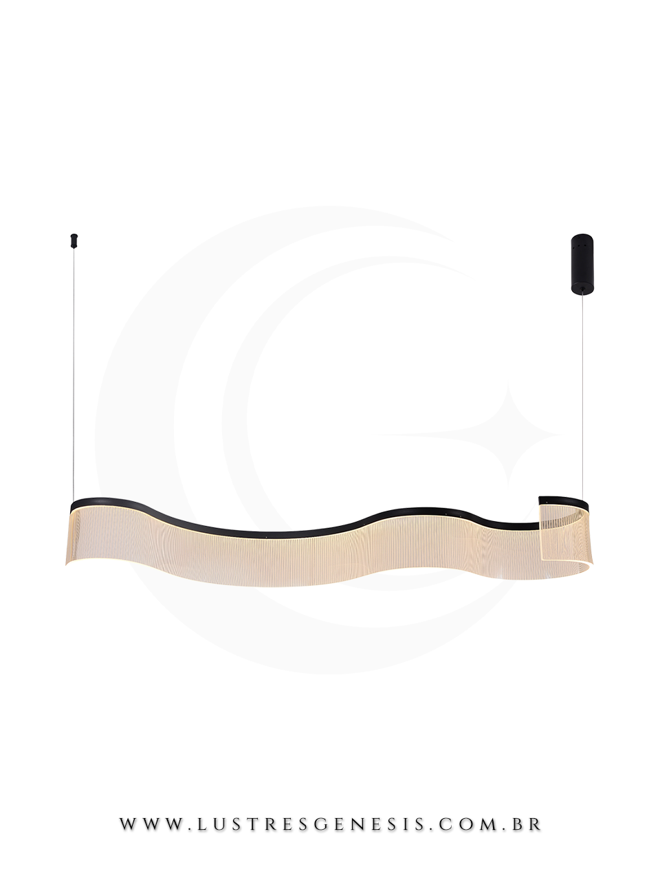 Lustre pendente moderno de LED preto Vicent de 180cm, com design ondulado, ideal para sala de jantar, escrit&oacute;rios, apartamentos e sala de estar.