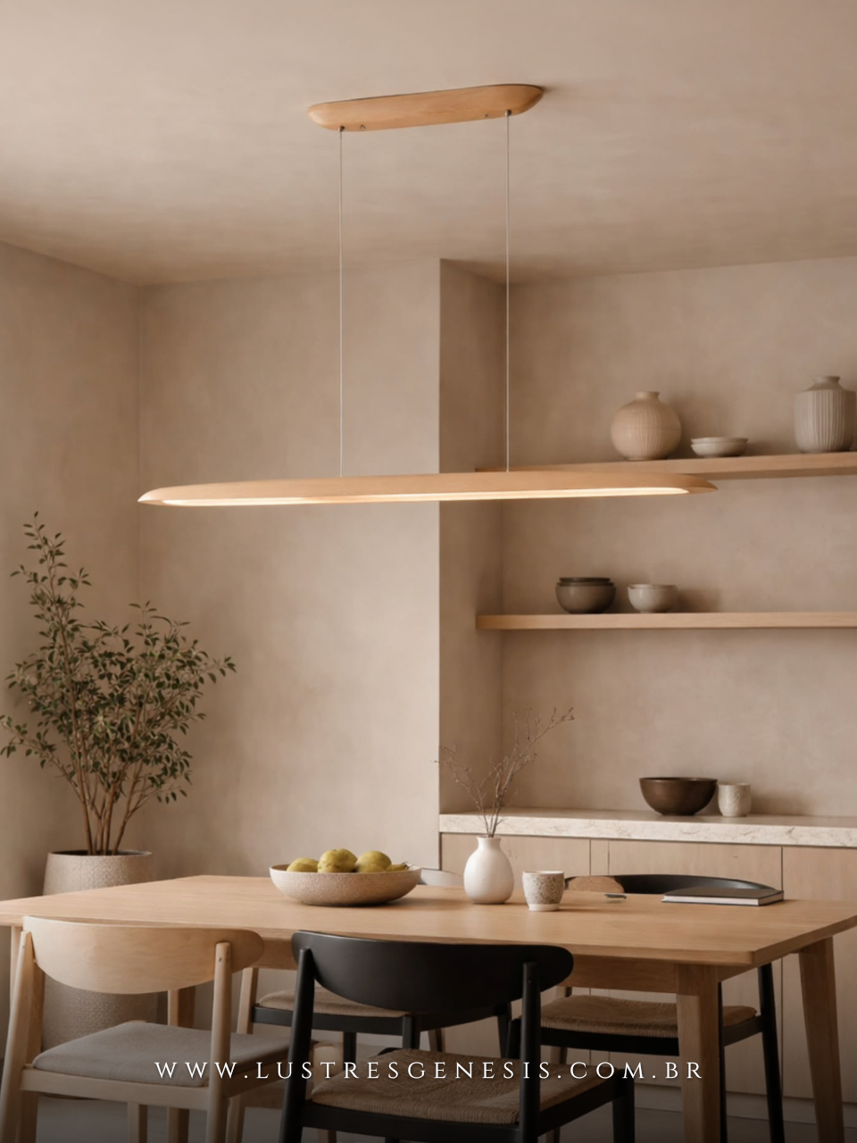 Lumin&aacute;ria Pendente Linear Madeira 130cm Retangular para Sala de Jantar e &Aacute;rea Gourmet 