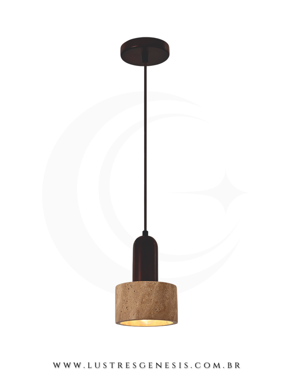 Pendente 10x18cm Travertino Amarelo Madeira Marrom para Bancada de Cozinha Lavabo Cabeceira Gourmet