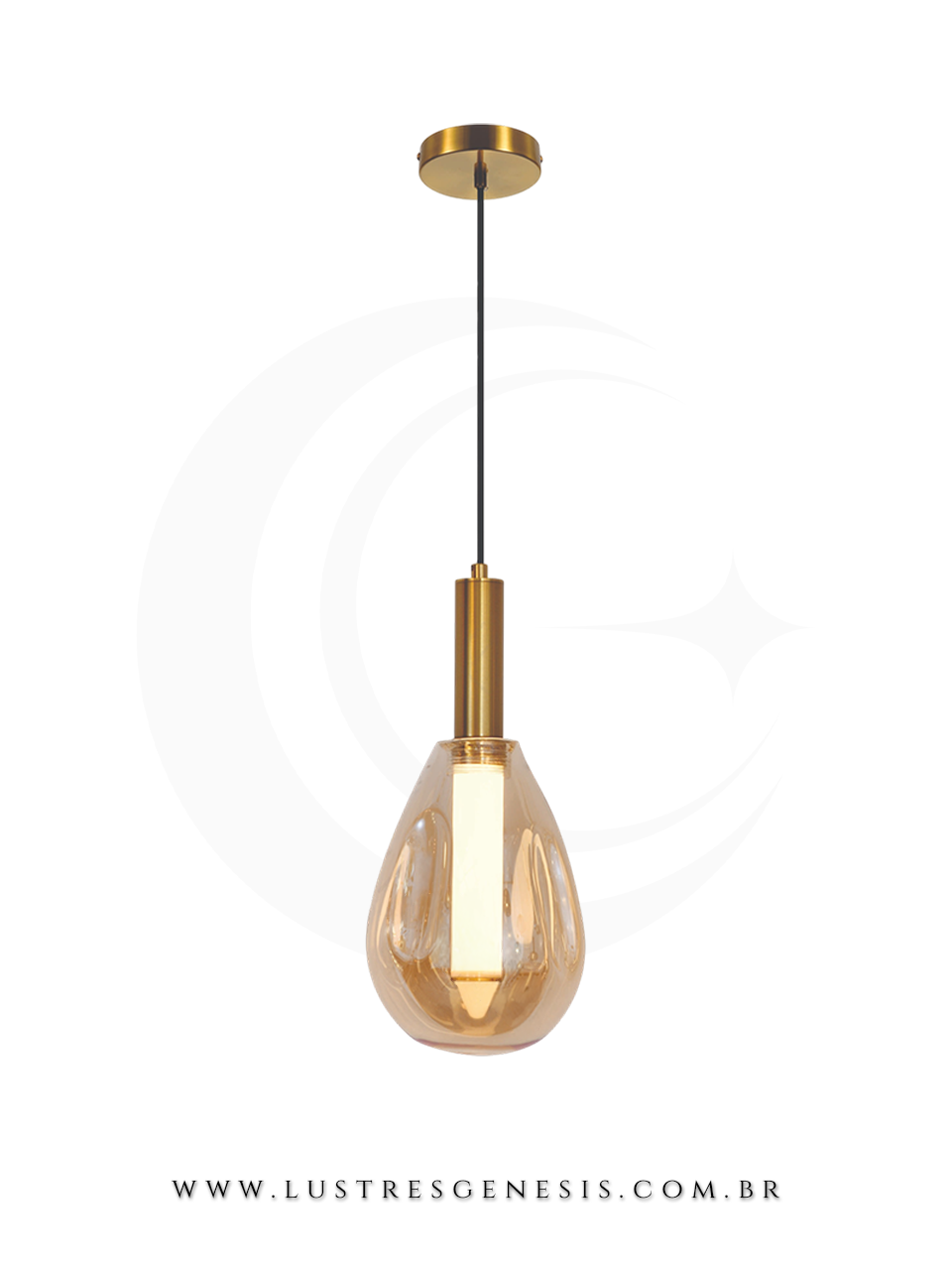 Lustre Pendente Moderno Metal Preto Vidro Ambar DCD04164 E27 20x35cm, Cabeceira de Cama, Lavabo, Bancada Area Gourmet