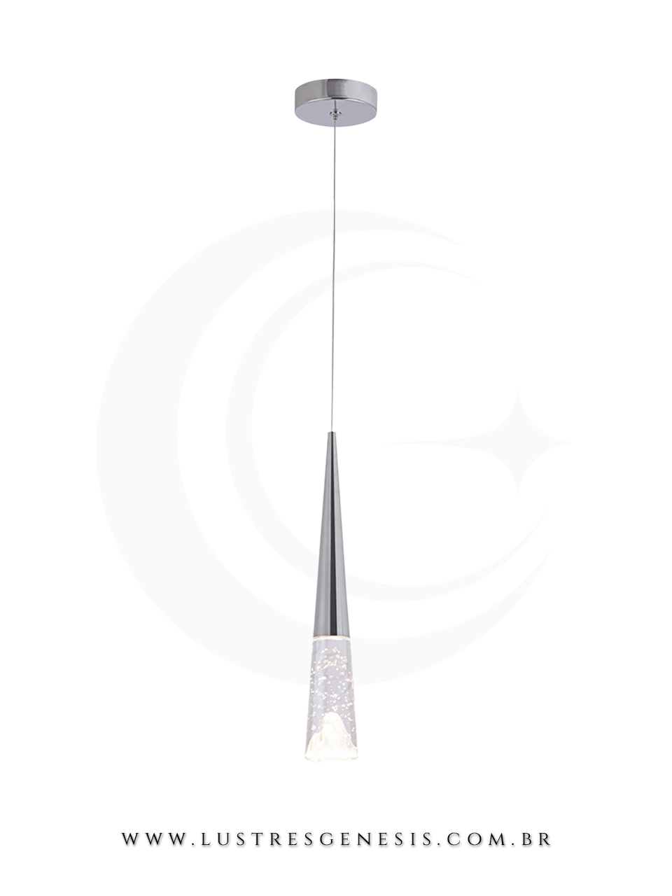 Pendente Slim Metal Cromado e Cristal QD05180 40x6cm 5W 3000K Bivolt, Bancada de Cozinha, Lavabo, Cabeceira de Cama