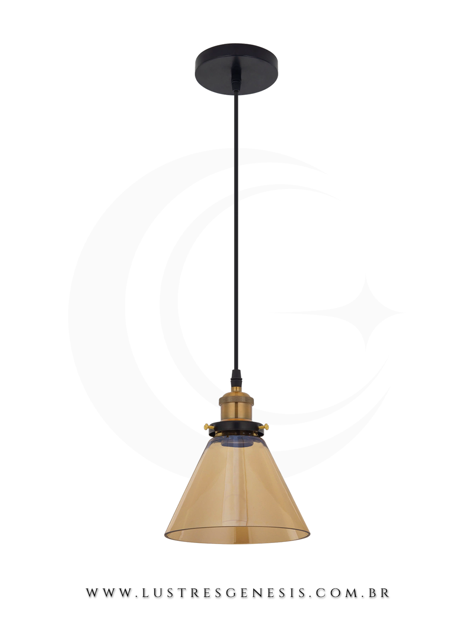 Pendente moderno ametista &acirc;mbar aceso, ideal para balc&atilde;o de cozinha, quartos e lavabo, com design sofisticado e acabamento em vidro &acirc;mbar.