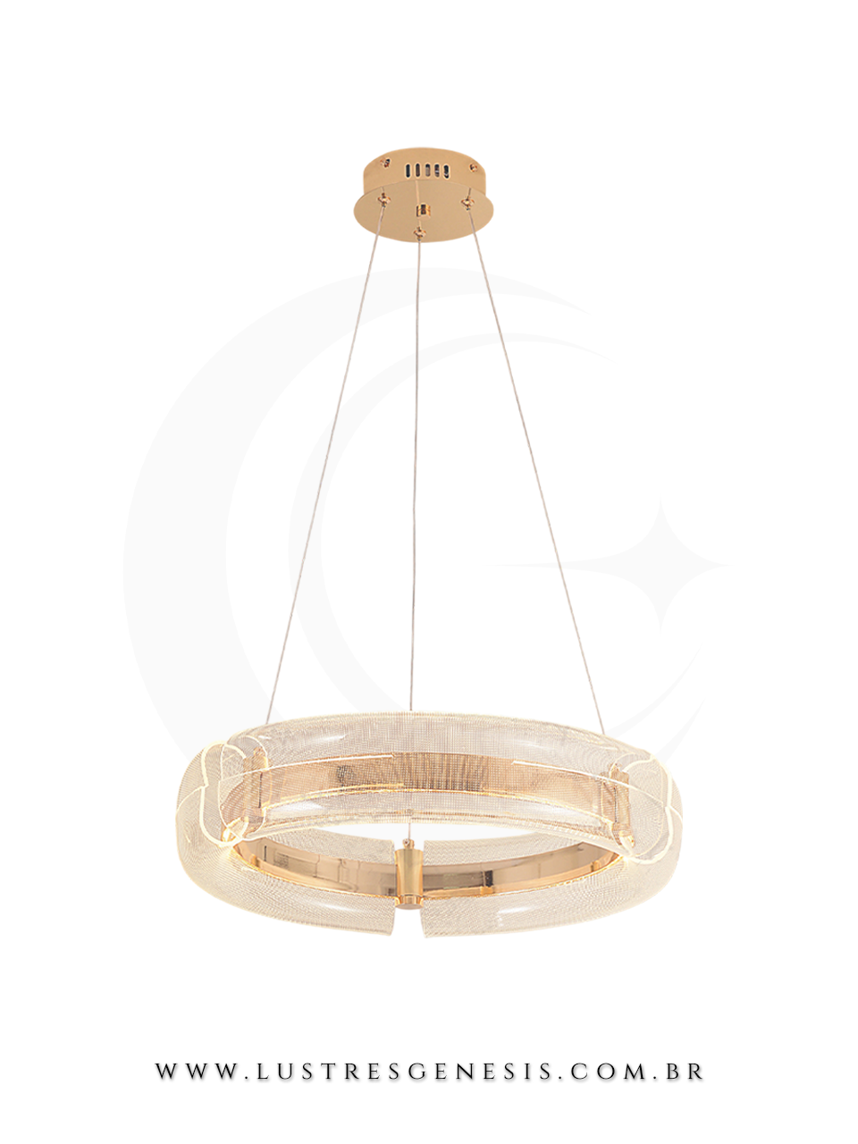 Pendente em Metal e Acr&iacute;lico Dourado com Cabo Ajust&aacute;vel 2m