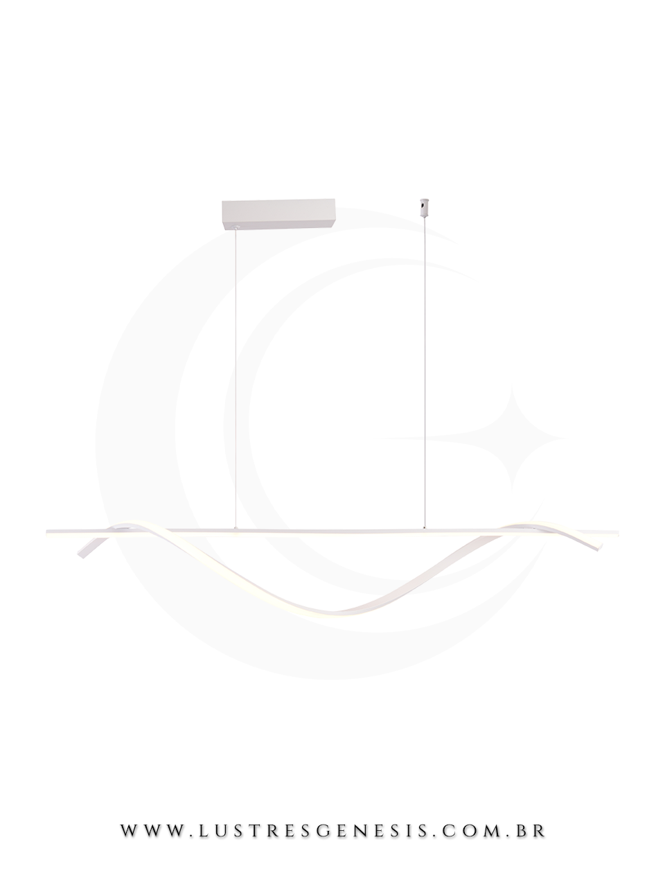 Lustre pendente de LED moderno Sigma DCD03216 branco instalado acima de uma mesa de jantar em ambiente minimalista.   Lustres G&ecirc;nesis - o melhore site da Internet para comprar Lustre