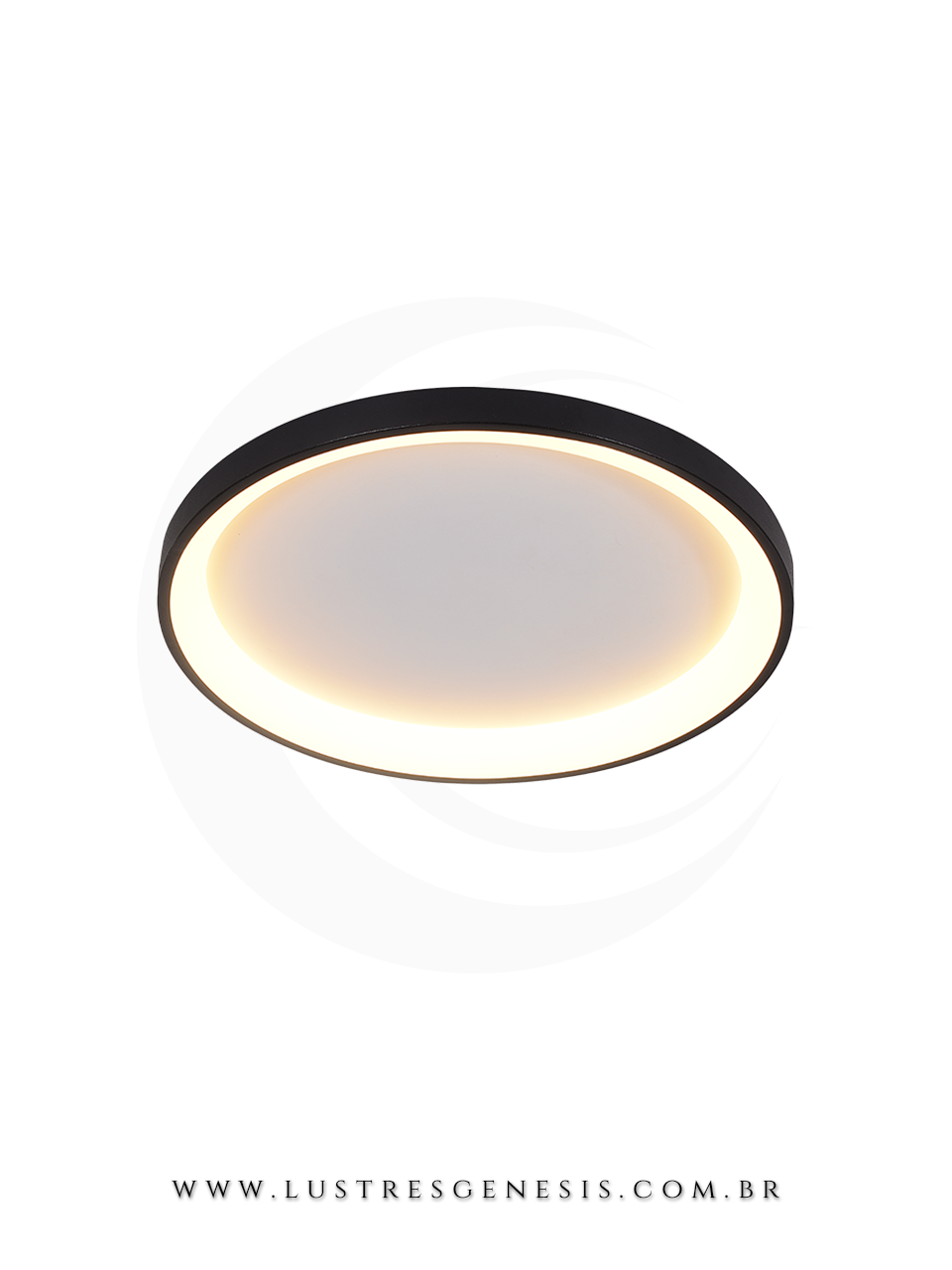 Plafon redondo preto com LED quente de 3600 l&uacute;mens, modelo Nexo &Oslash;38cm, ideal para quartos, sala de estar, corredor, hall e escrit&oacute;rio.