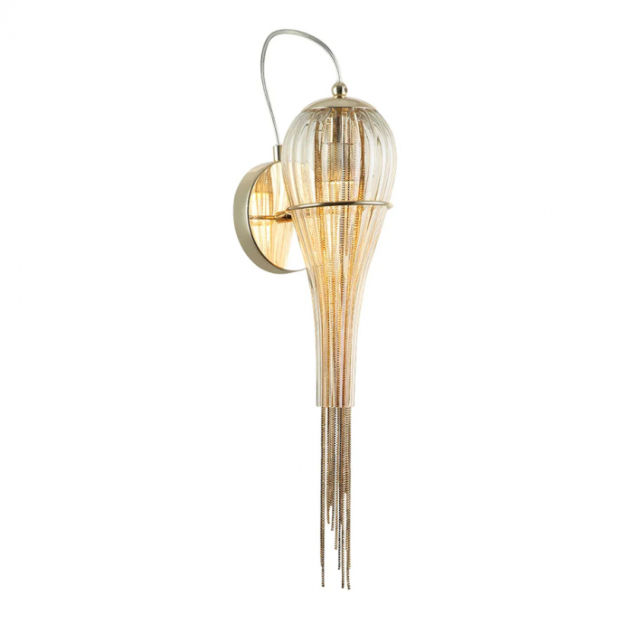 Arandela Clam Moderno Dourado Champanhe com design elegante, ideal para quarto, sala, escada, cabeceira de cama e lavabos. Lustres Gênesis loja online de Lustres e Iluminação Decorativa