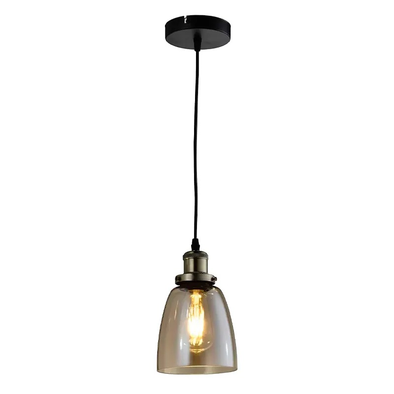 Pendente Retro Industrial Vidro Amber Com Soquete Metal Dourado E27 Ideal Para Bancada de Cozinha Balcao Area Gourmet Lavabo e Cabeceira de Cama