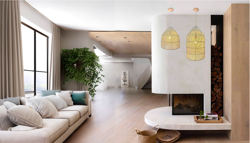 Lúminaria Pendente Rattan de Palha Nova Guine Detalhes