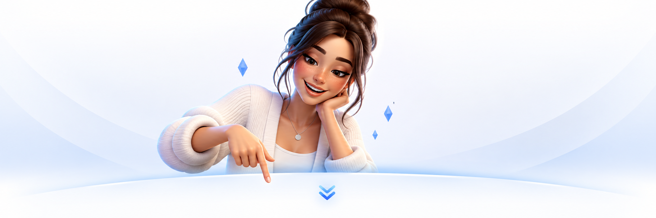 Personagem apontando para as avalia&ccedil;&otilde;es de clientes da BTEC Games