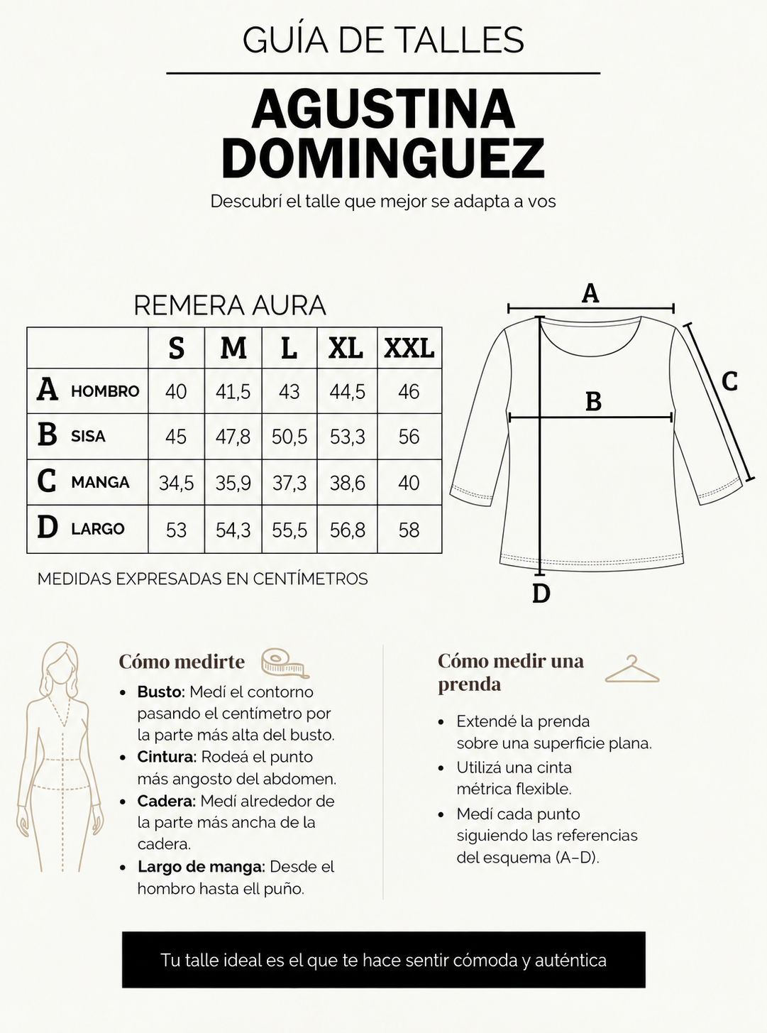Tabla de talles de la Remera Aura