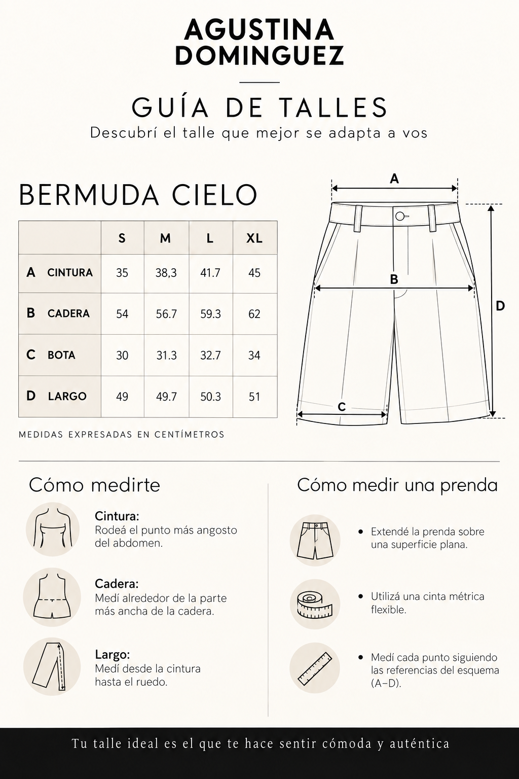 Tabla de talles de la Bermuda Cielo