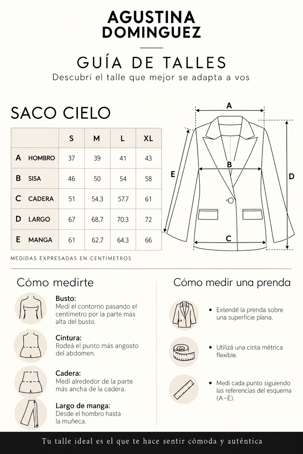 Tabla de talles del Saco Cielo