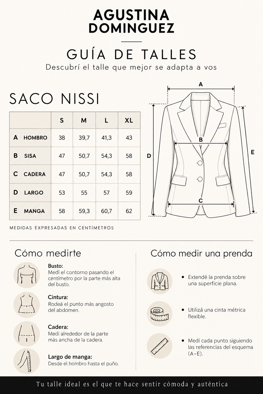 Tabla de talles del Blazer Sastrero Nissi
