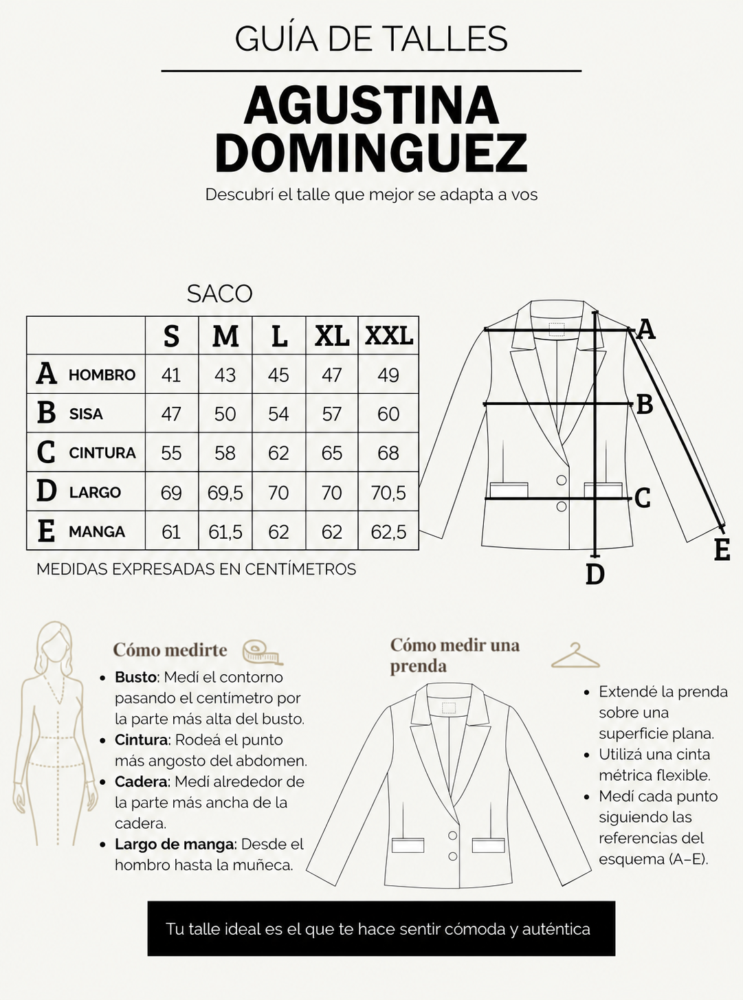 Tabla de talles del Saco Alquimia