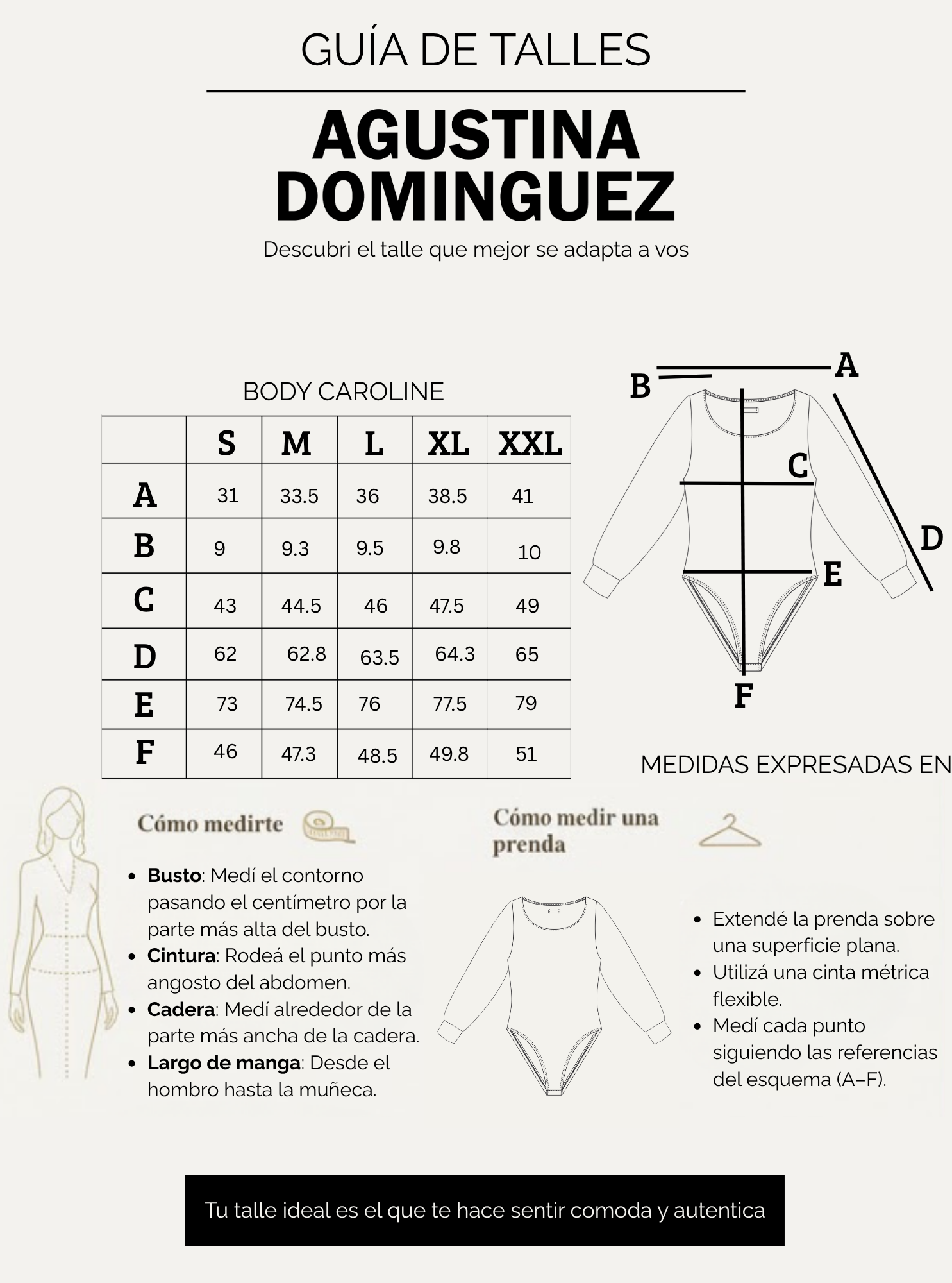 Tabla de talles de Body Caroline Petroleo