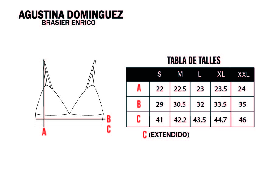 Tabla de talles de Brasier Enrico Sand