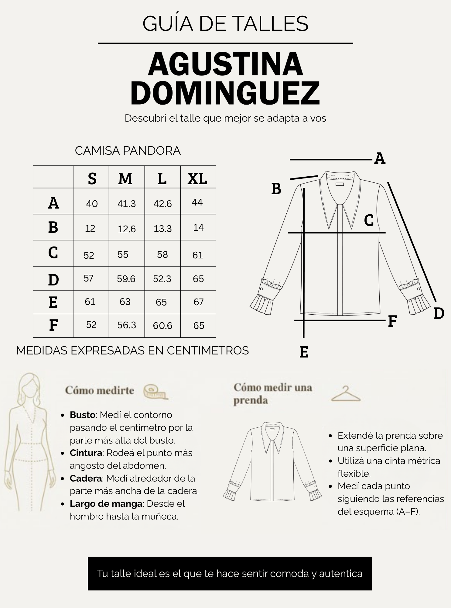 Tabla de talles de Camisa Pandora Negro