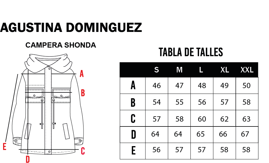 Tabla de talles de Campera Shonda Negro