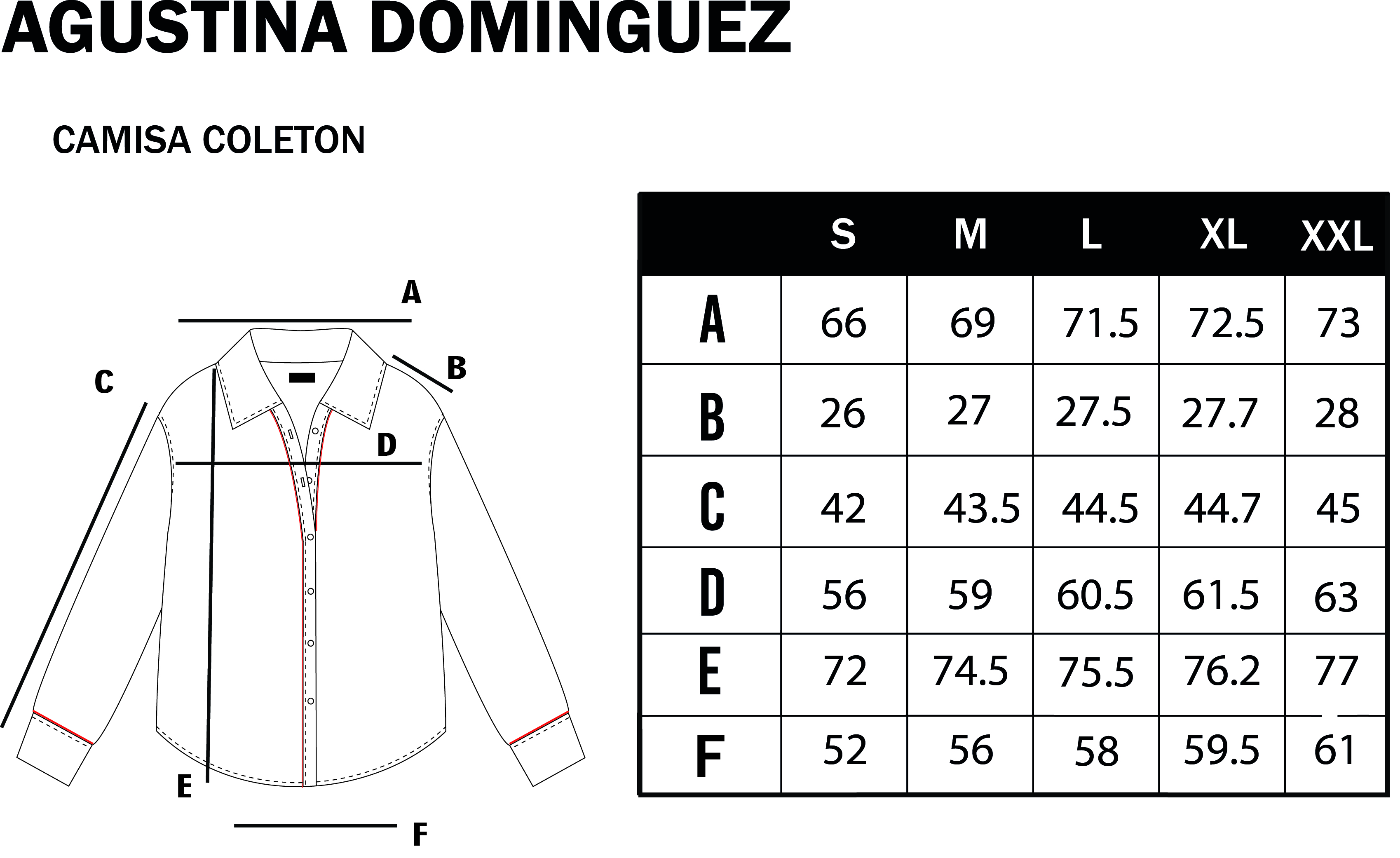 Tabla de talles de Camisa Coleton Celeste