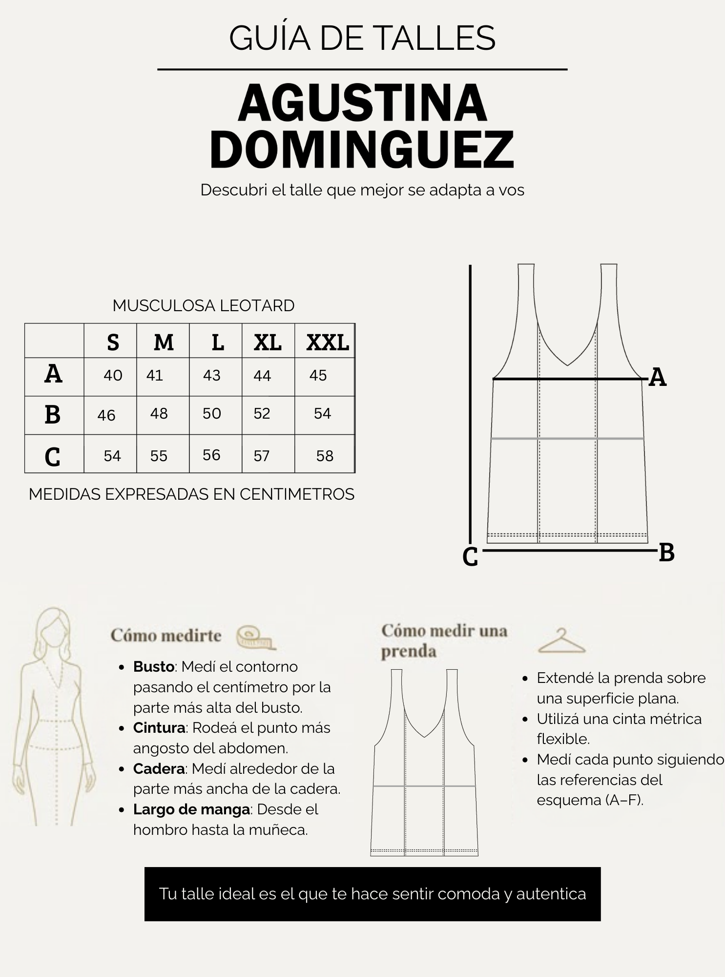Tabla de talles de Musculosa Leotard Negro