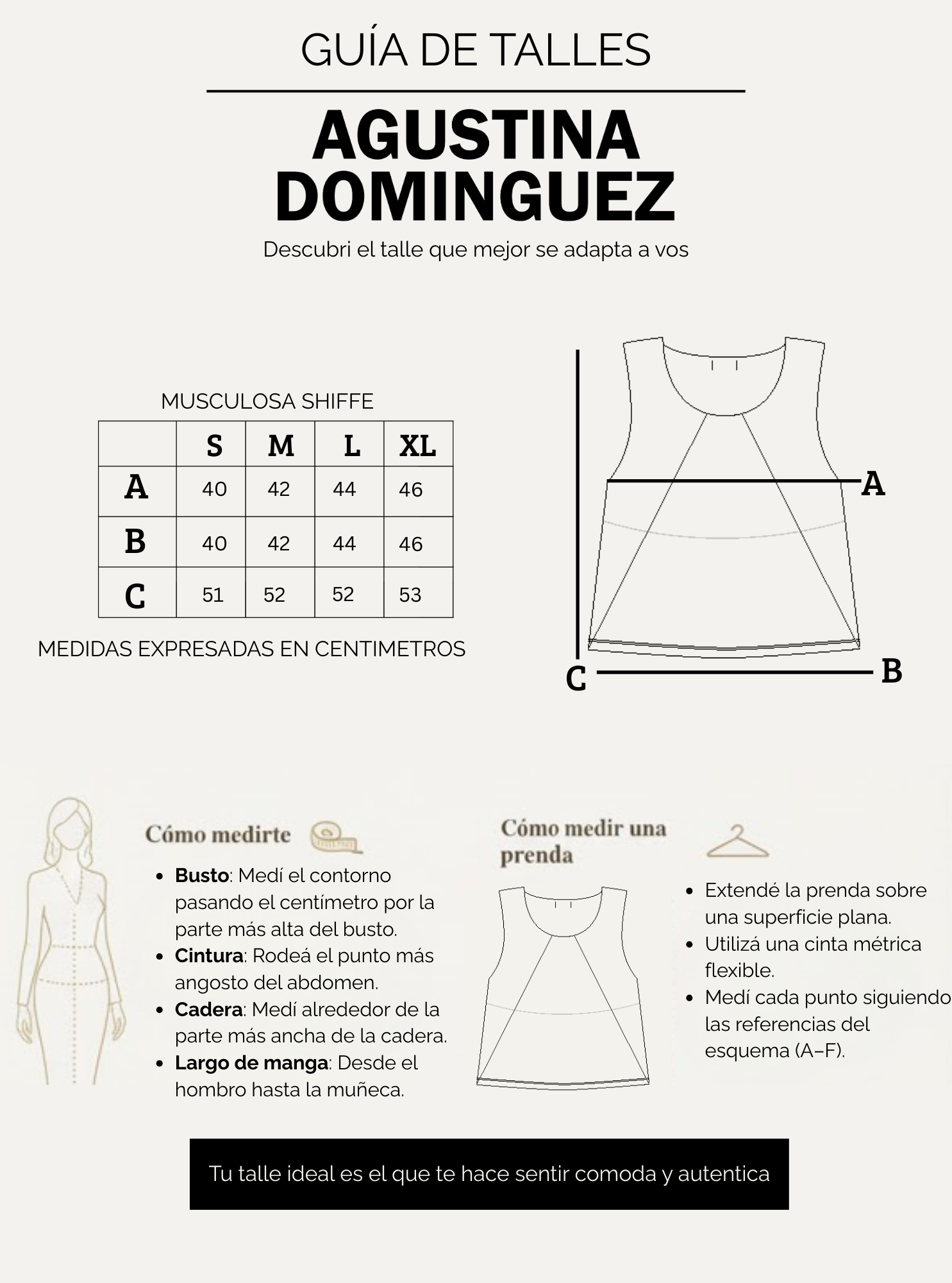 Tabla de talles de Musculosa Shiffe Dorado