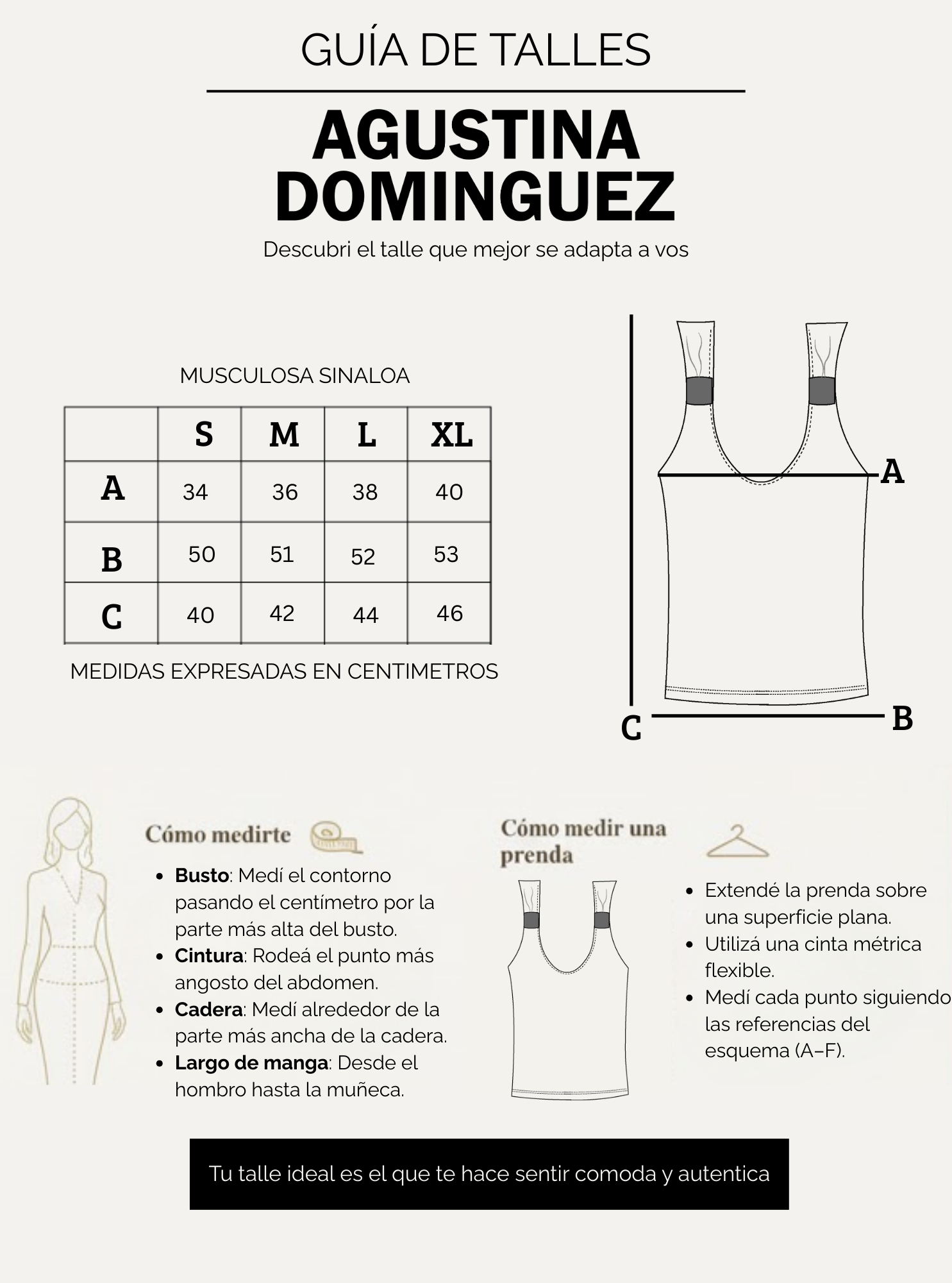 Tabla de talles de Musculosa Sinaloa Off White
