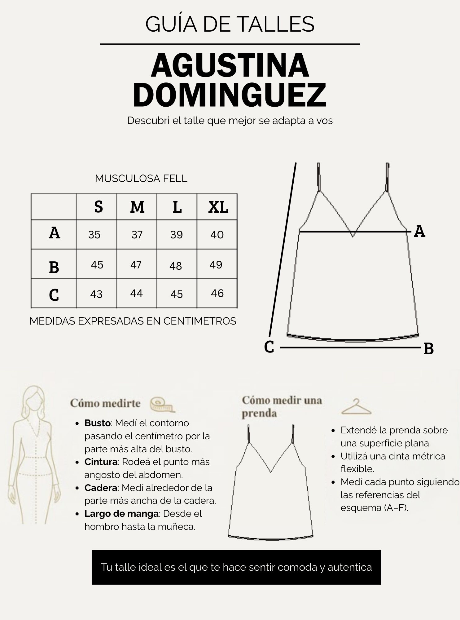 Tabla de talles de Musculosa Fell Off White V2
