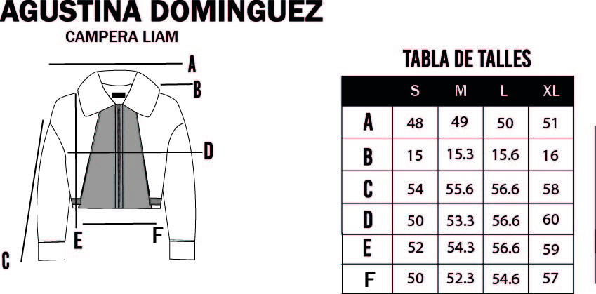 Tabla de talles de Campera Liam Gris