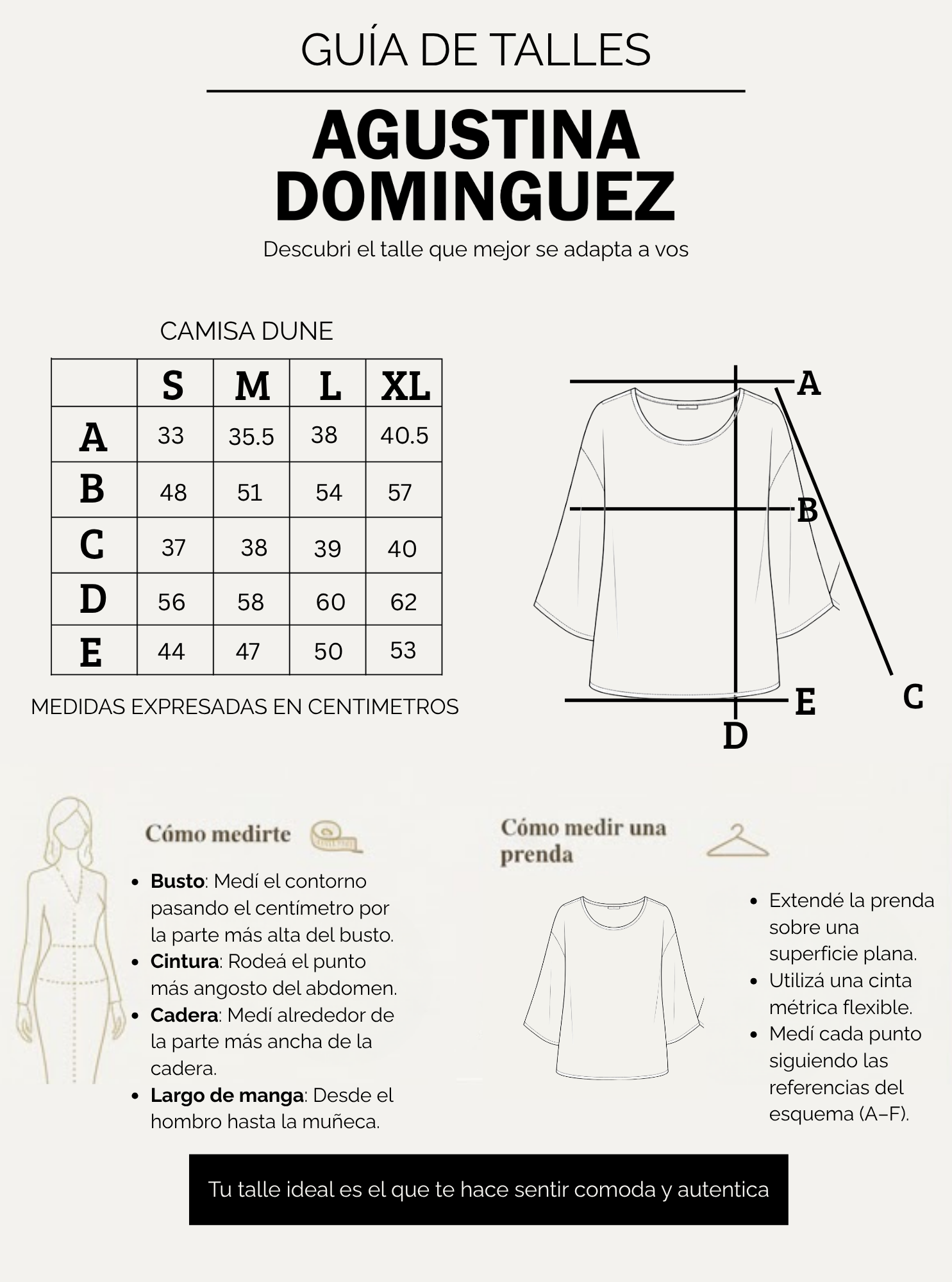 Tabla de talles de Blusa Belinda Off white