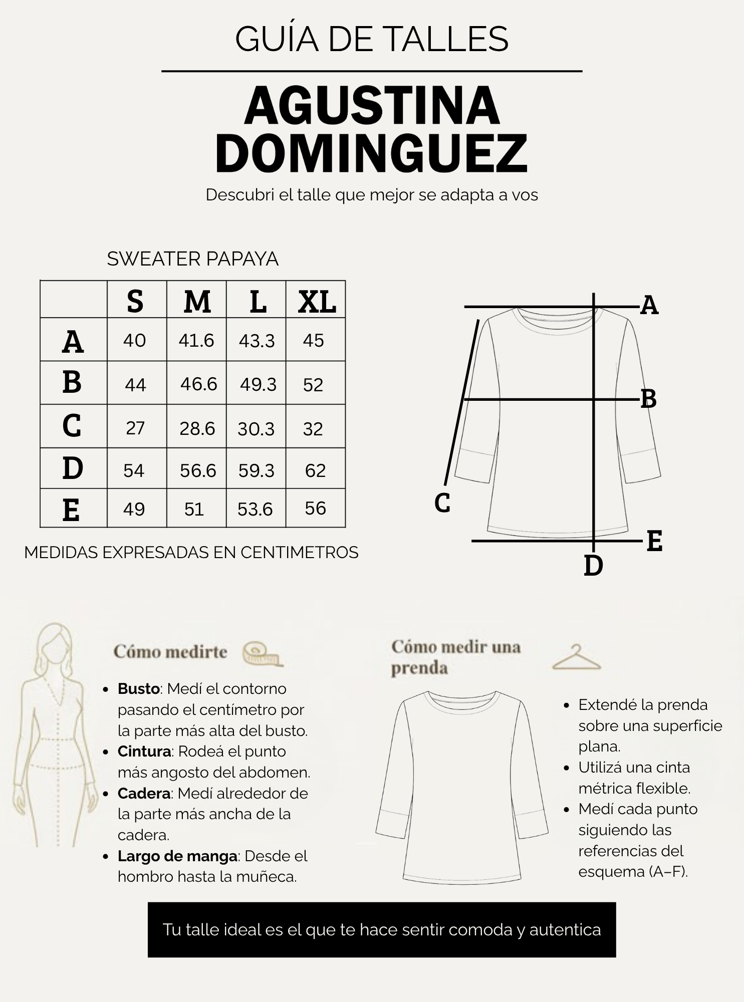 Tabla de talles de Sweater Papaya Beige