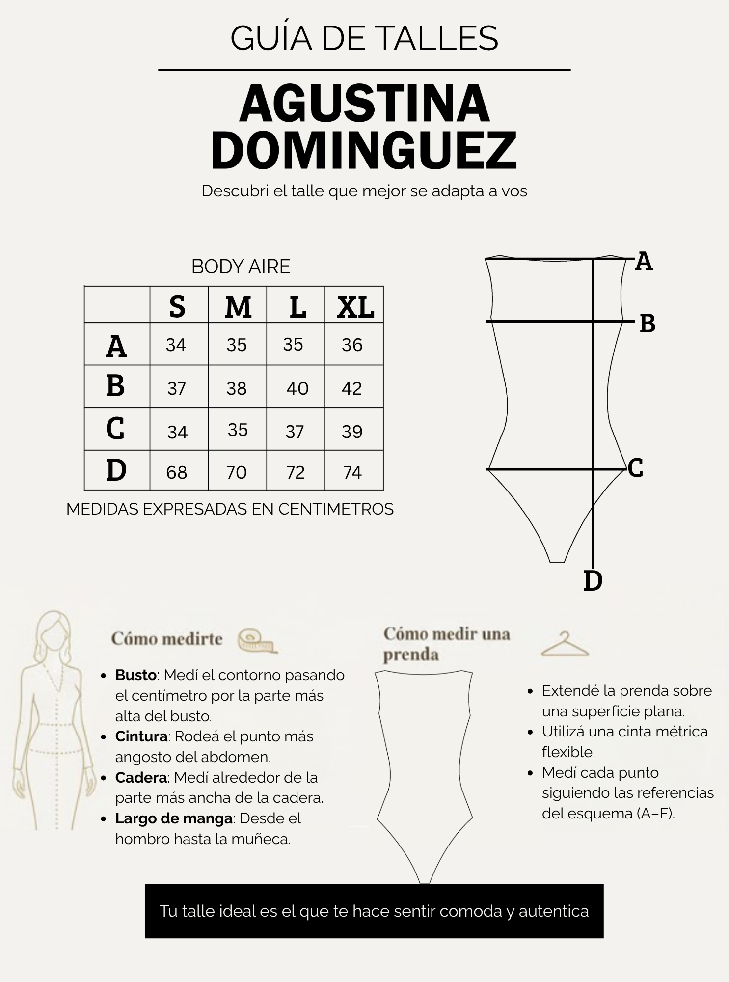 Tabla de talles de Body Aire Negro