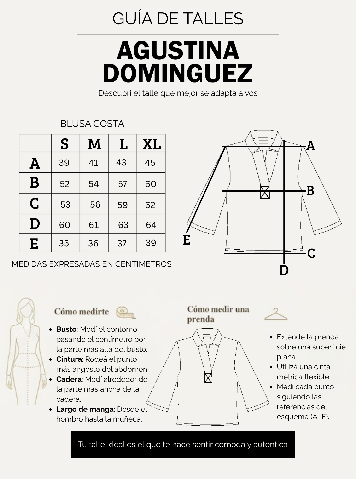 Tabla de talles de Blusa Costa Negro