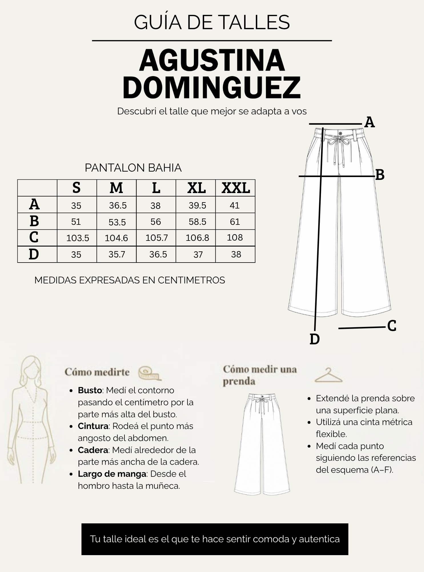 Tabla de talles del Pantal&oacute;n Bah&iacute;a