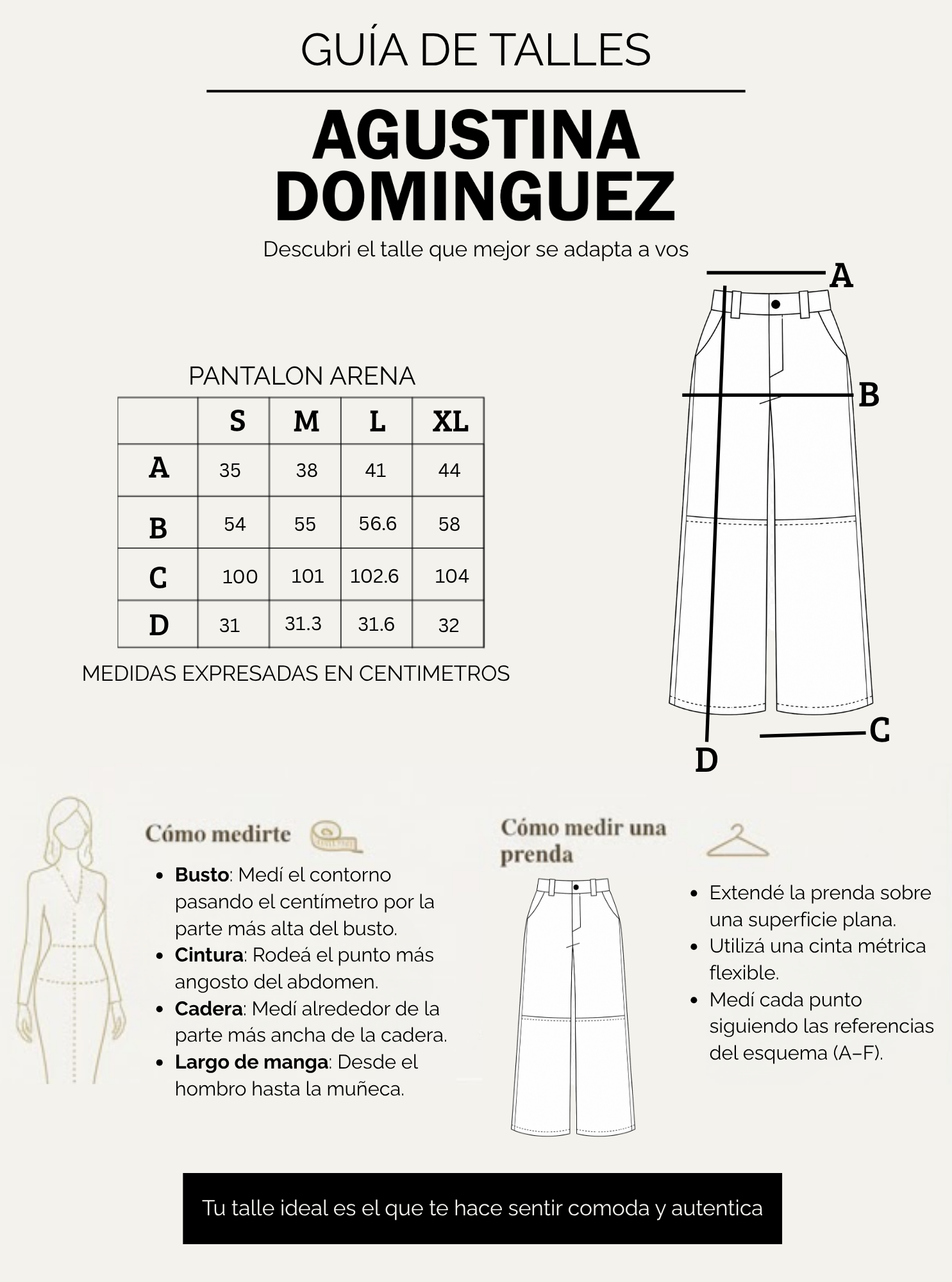 Tabla de talles del Pantal&oacute;n Arena