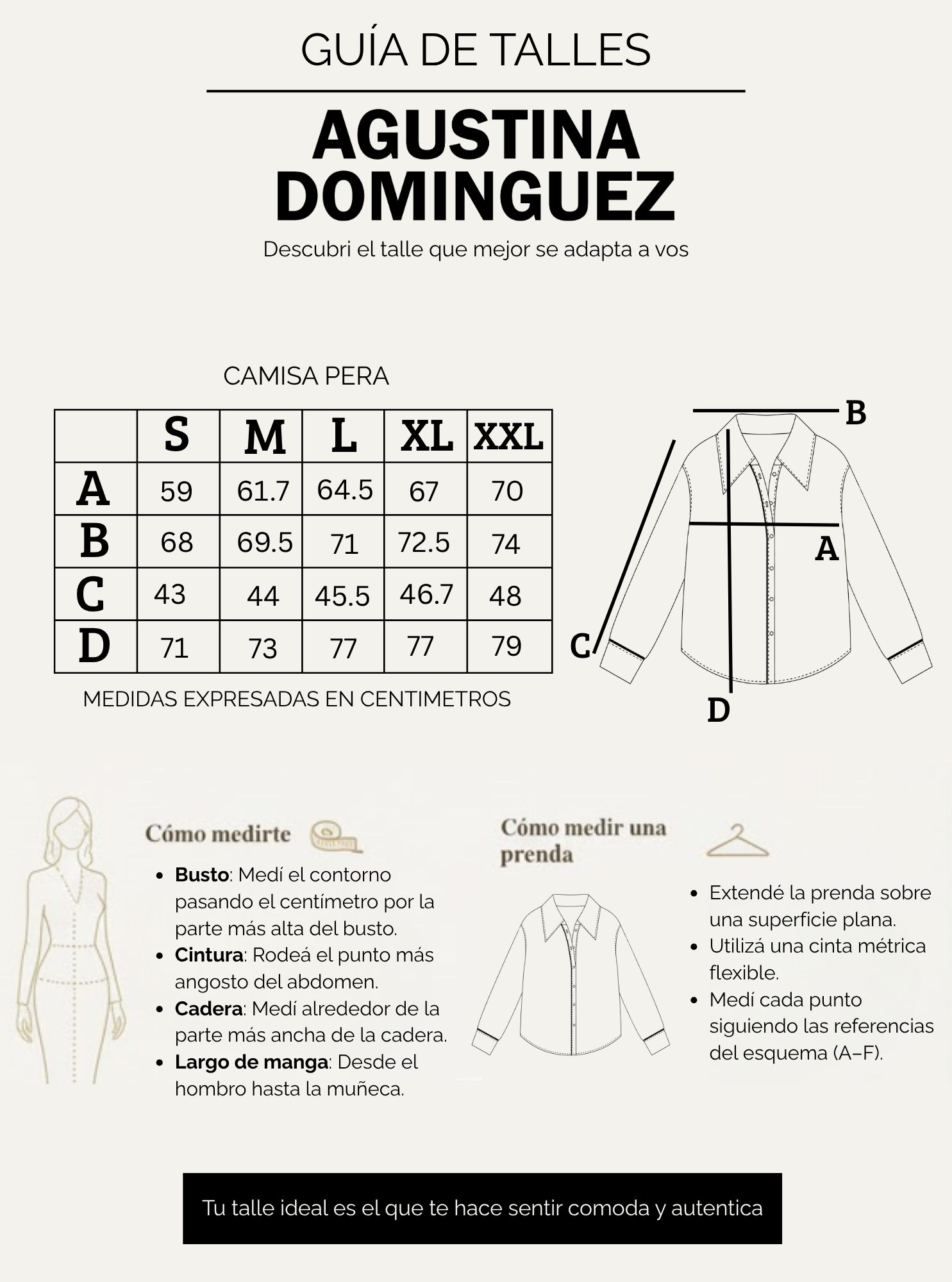 Tabla de talles de la Camisa Pera