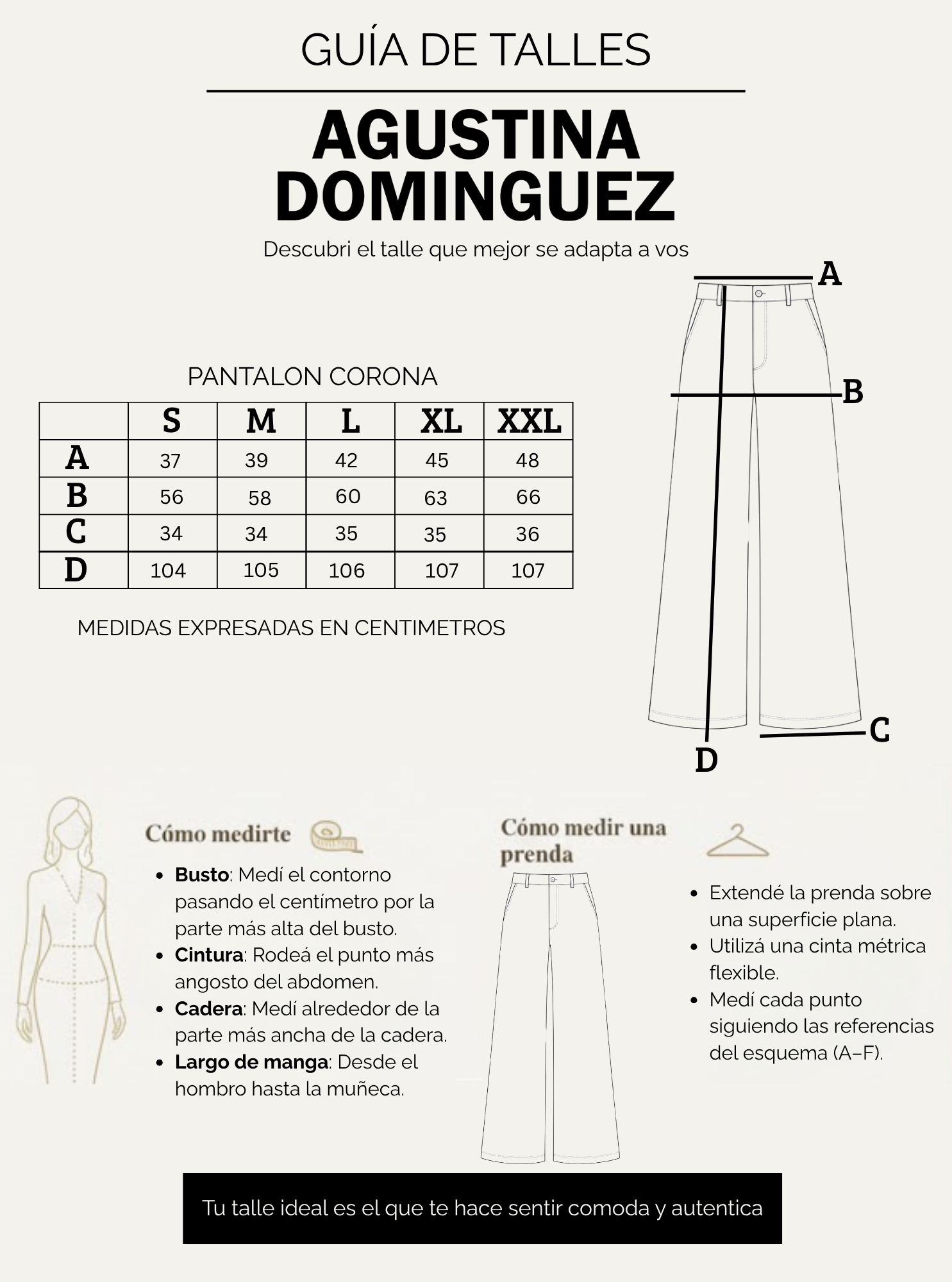 Tabla de talles de Pantalon corona